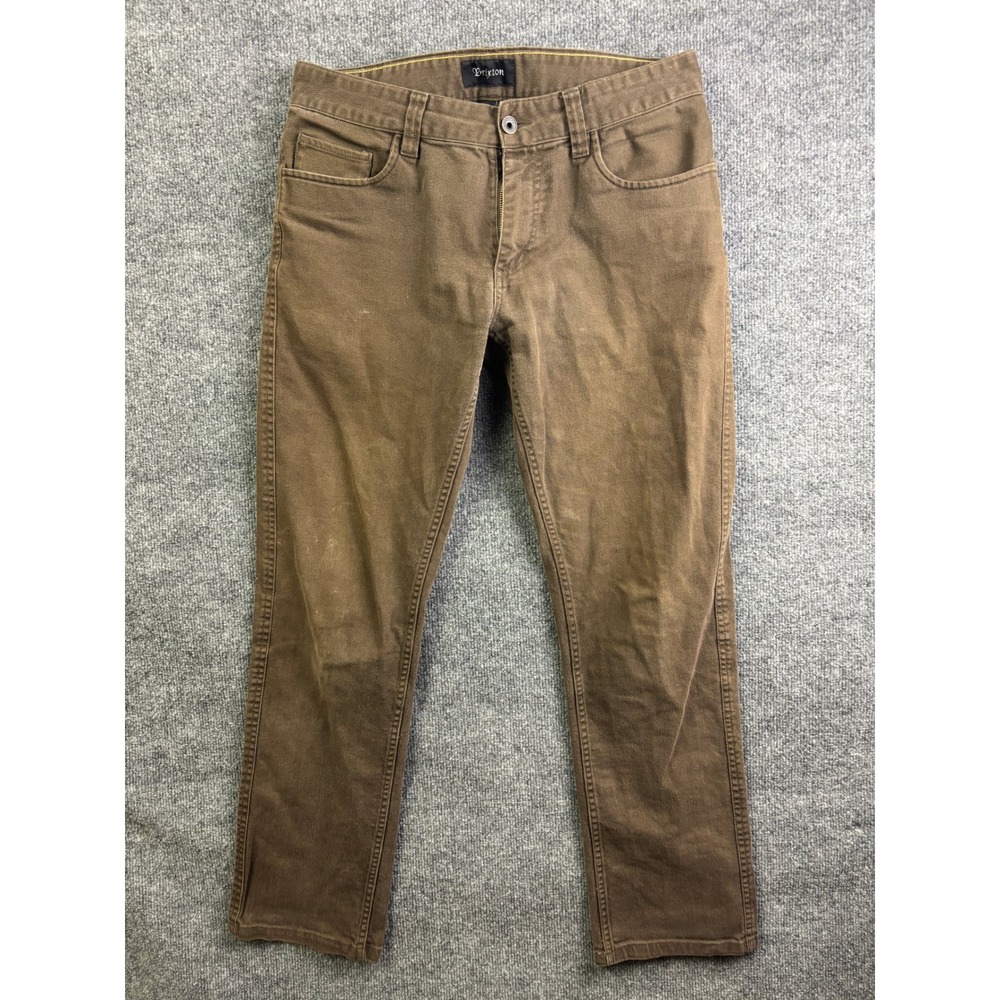 Brixton Reserve Pant Mens 33/32 Brown Straight Leg‎ Twill Trousers